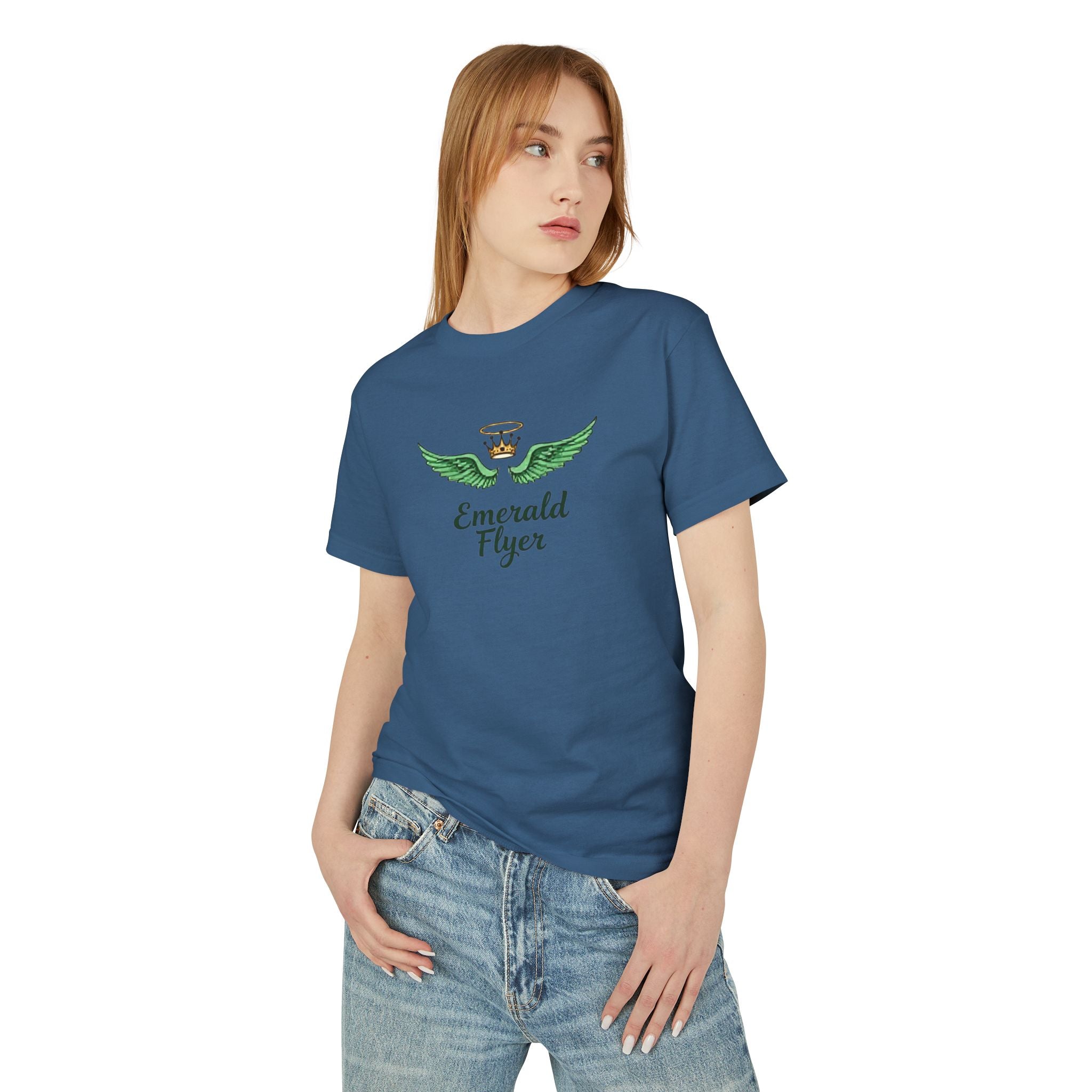 Emerald Flyer Tee — 'Emerald Flyer' Wings Graphic Cotton T-Shirt