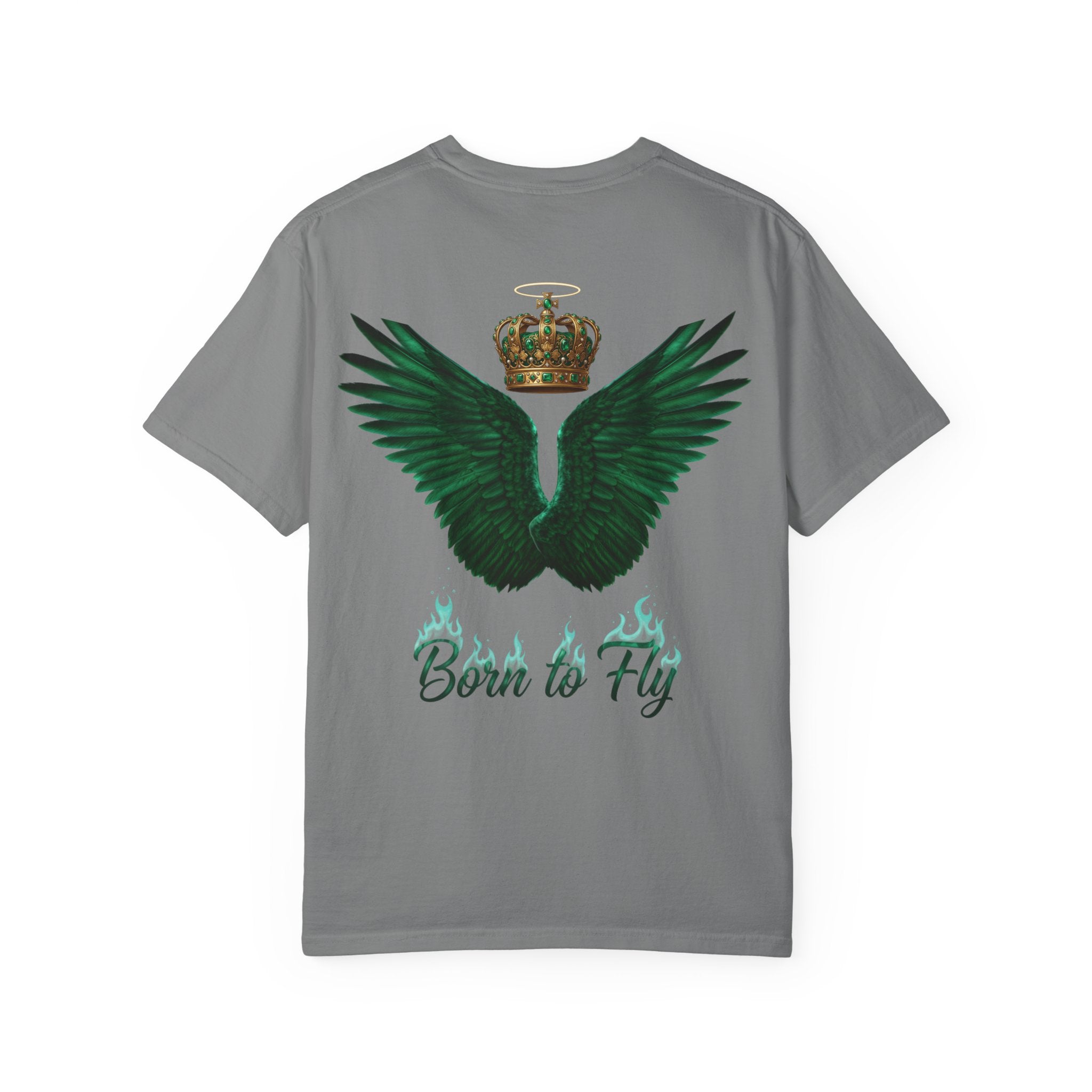 Emerald Flyer T-Shirt – 'Born to Fly' Winged Crown Graphic Tee