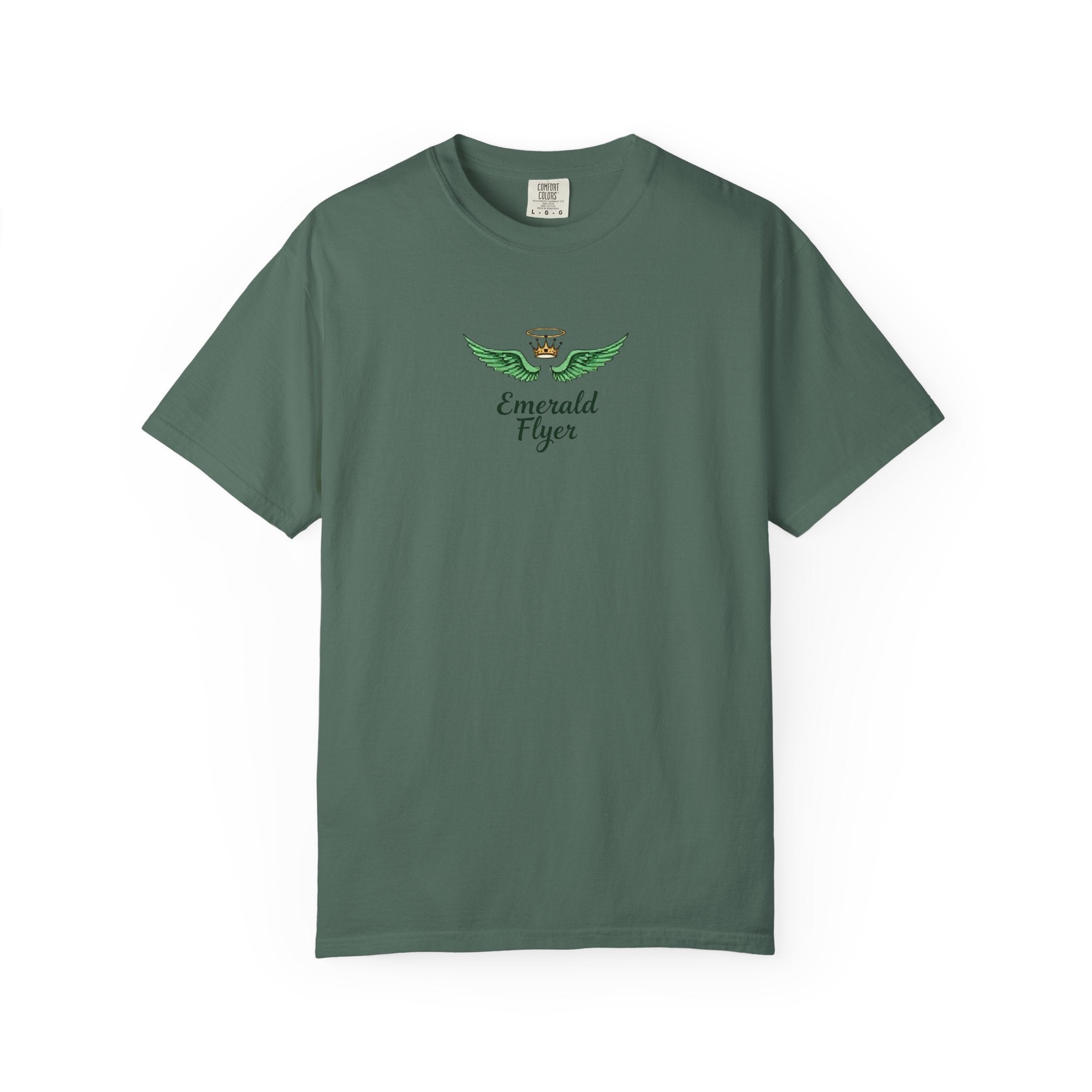 Emerald Flyer T-Shirt – 'Born to Fly' Winged Crown Graphic Tee