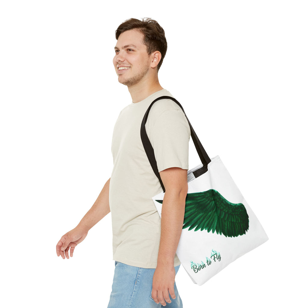 Emerald Wings Tote Bag — "Born to Fly" / "Emerald Flyer" Printed Tote