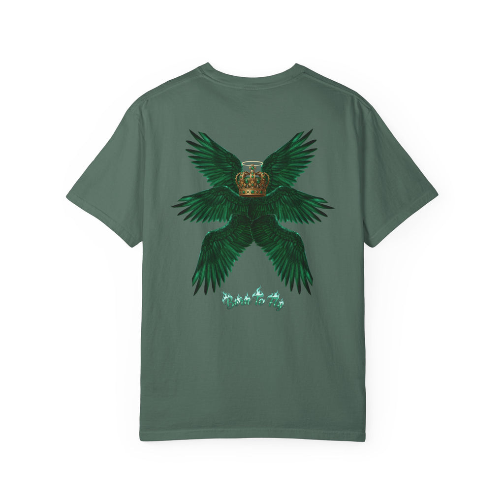 Emerald Tiger T‑Shirt — Green Winged Crown 'Born to Fly' Graphic Tee