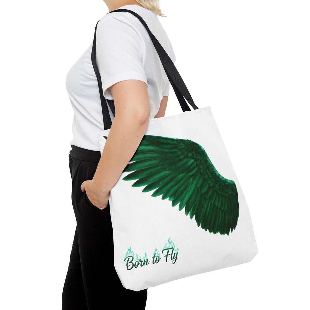 Emerald Wings Tote Bag — "Born to Fly" / "Emerald Flyer" Printed Tote