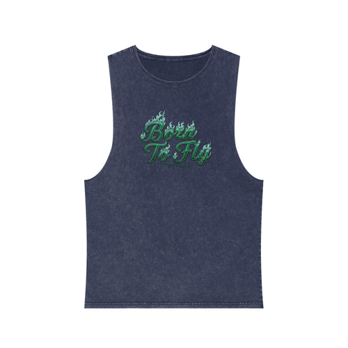 Born to Fly Tank Top — Green Angel Wings Stonewash Muscle Tee