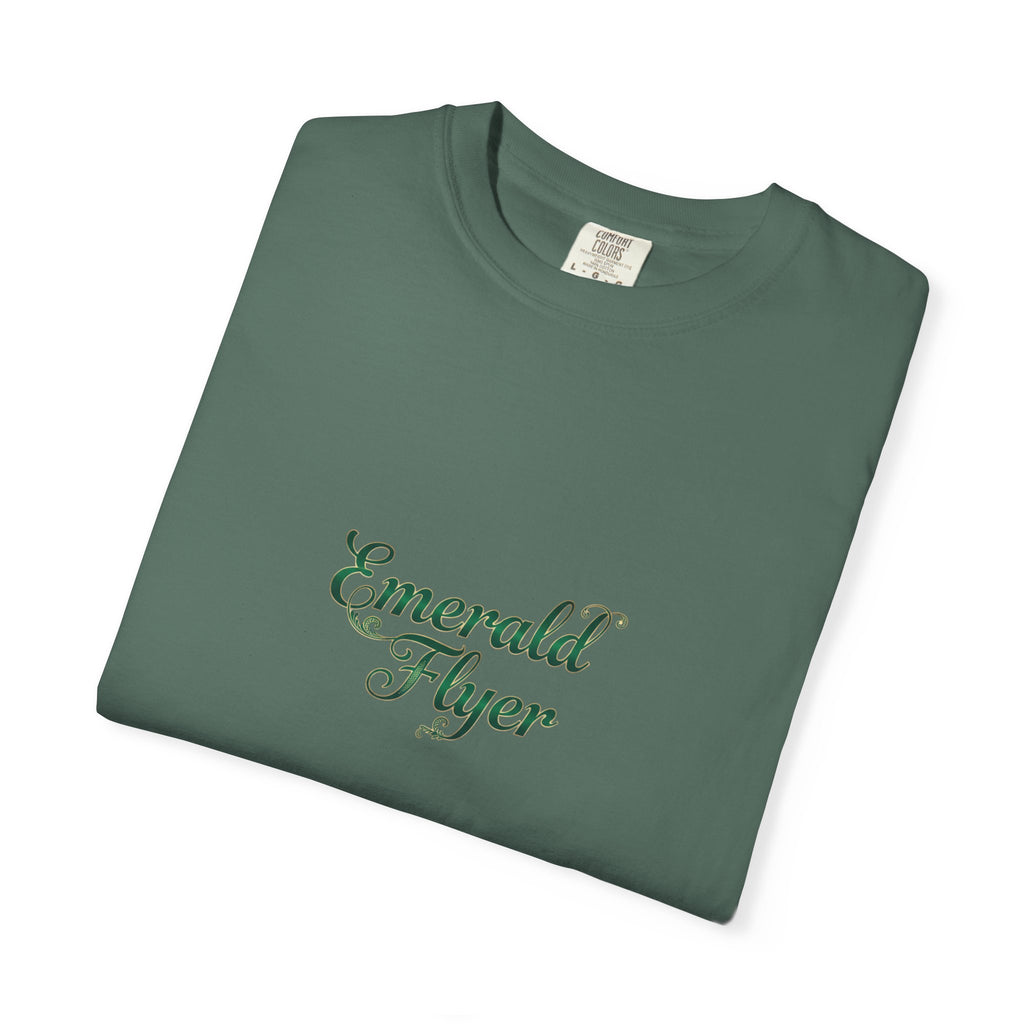 Emerald Flyer T-Shirt — "Born To Fly" Winged Emerald Graphic Tee