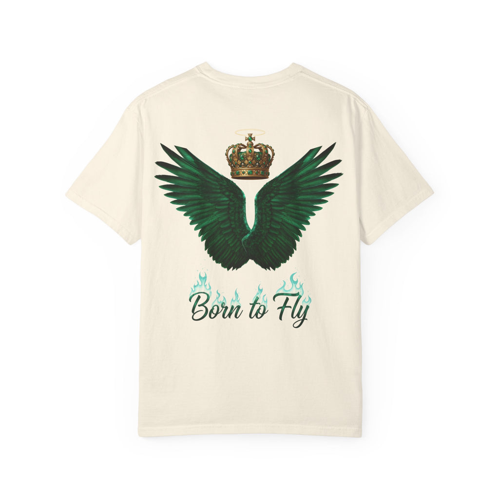 Emerald Flyer T-Shirt – 'Born to Fly' Winged Crown Graphic Tee