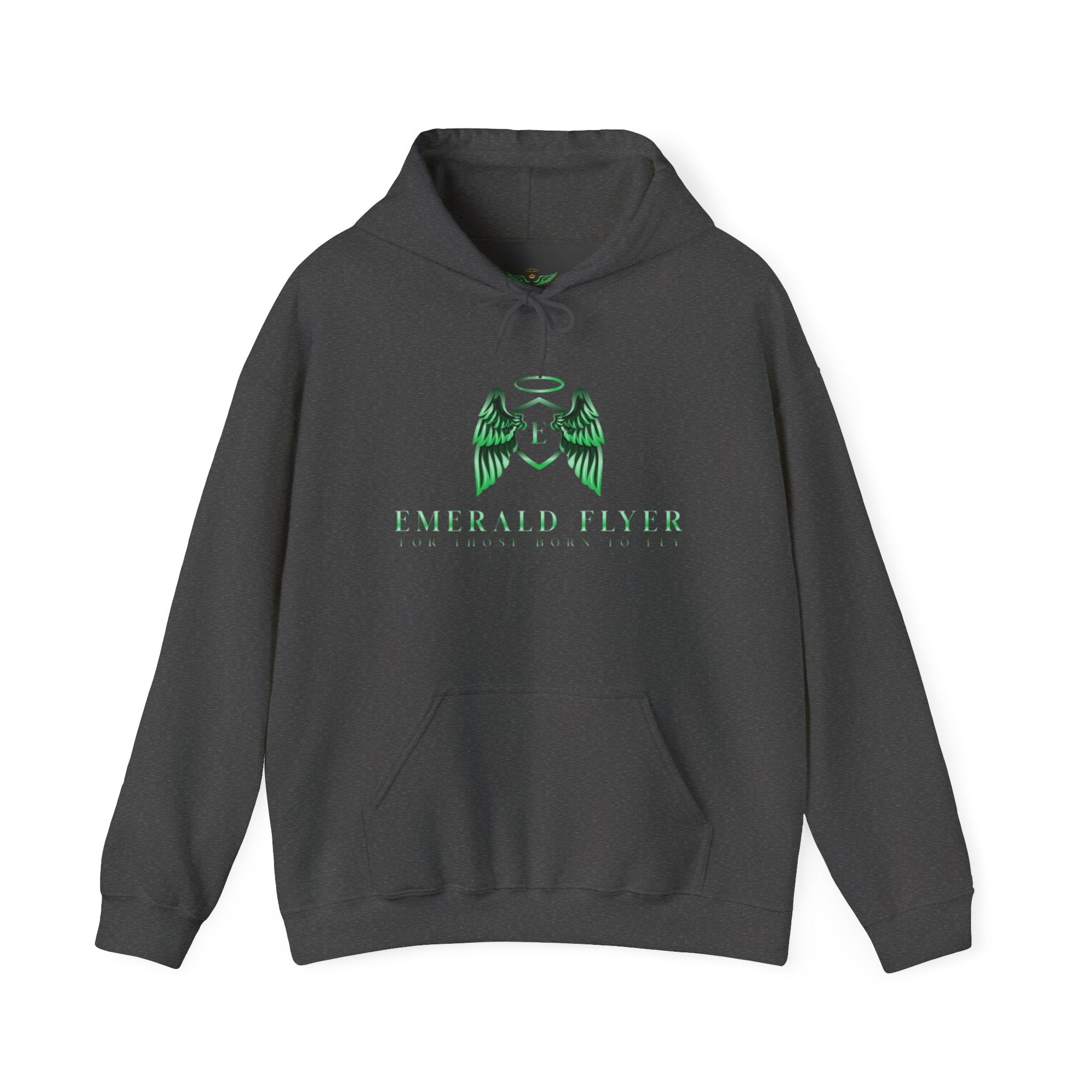 Emerald Flyer Hoodie — Green Angel Wings Pullover with 'Born to Fly' Sleeve