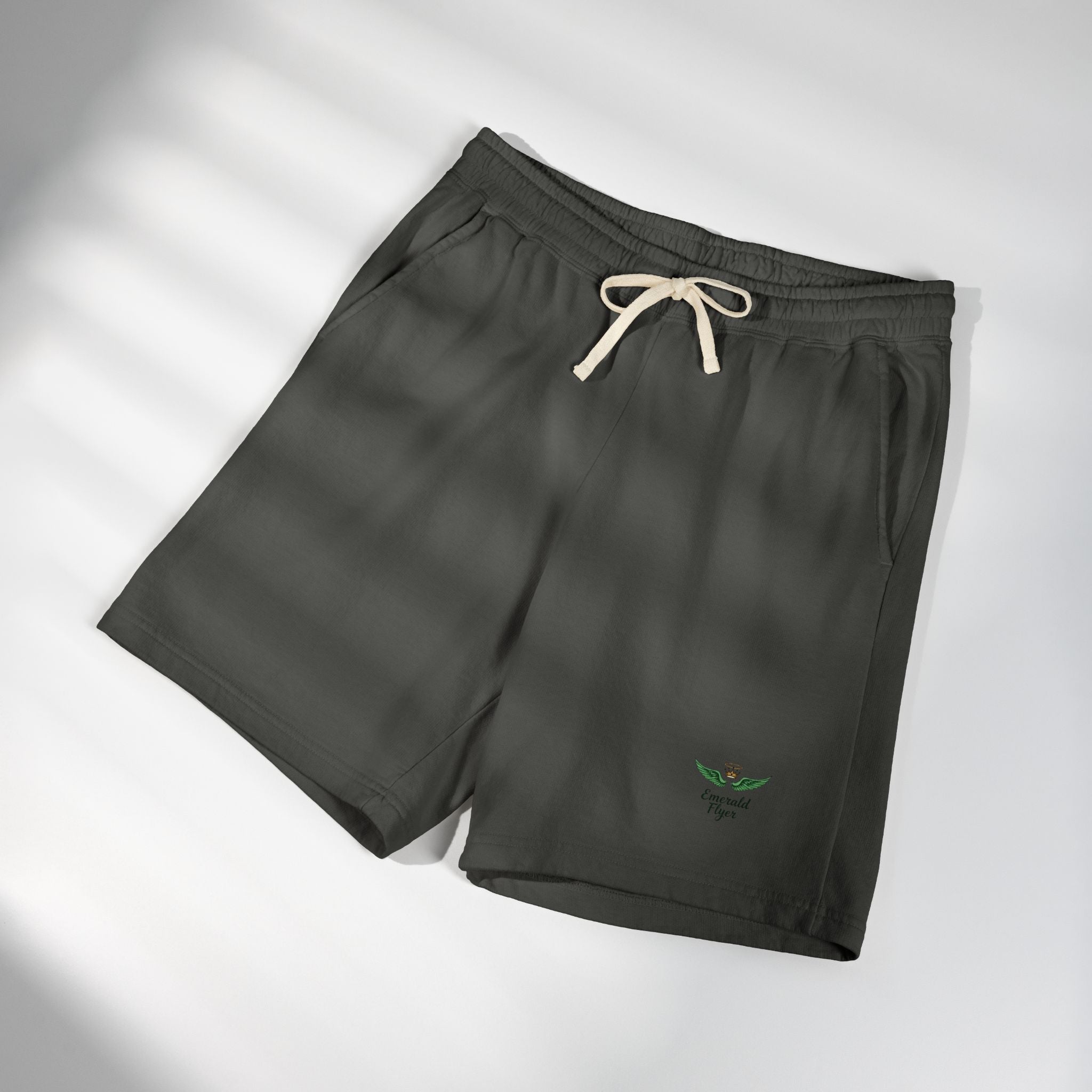 Emerald Flyer Fleece Sweat Shorts — Lightweight Garment-Dyed Lounge Shorts