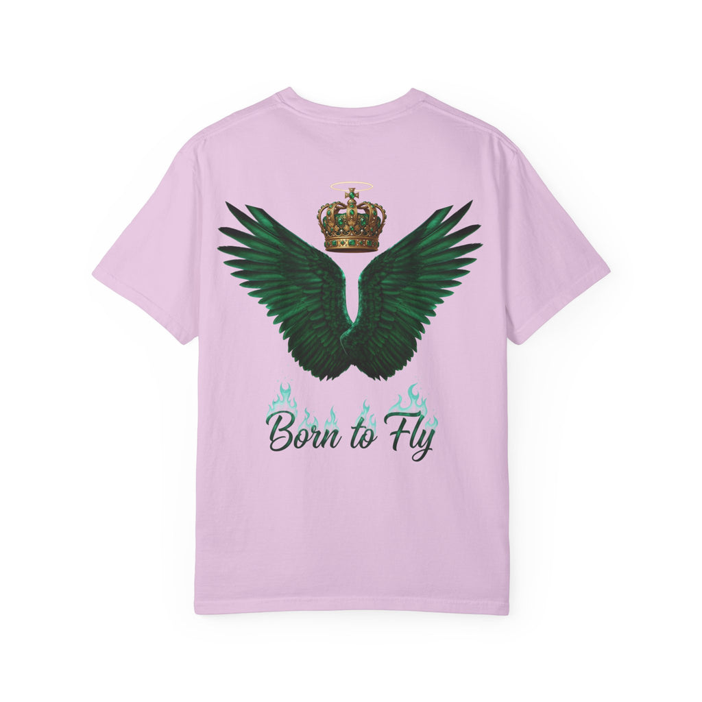 Emerald Flyer T-Shirt – 'Born to Fly' Winged Crown Graphic Tee