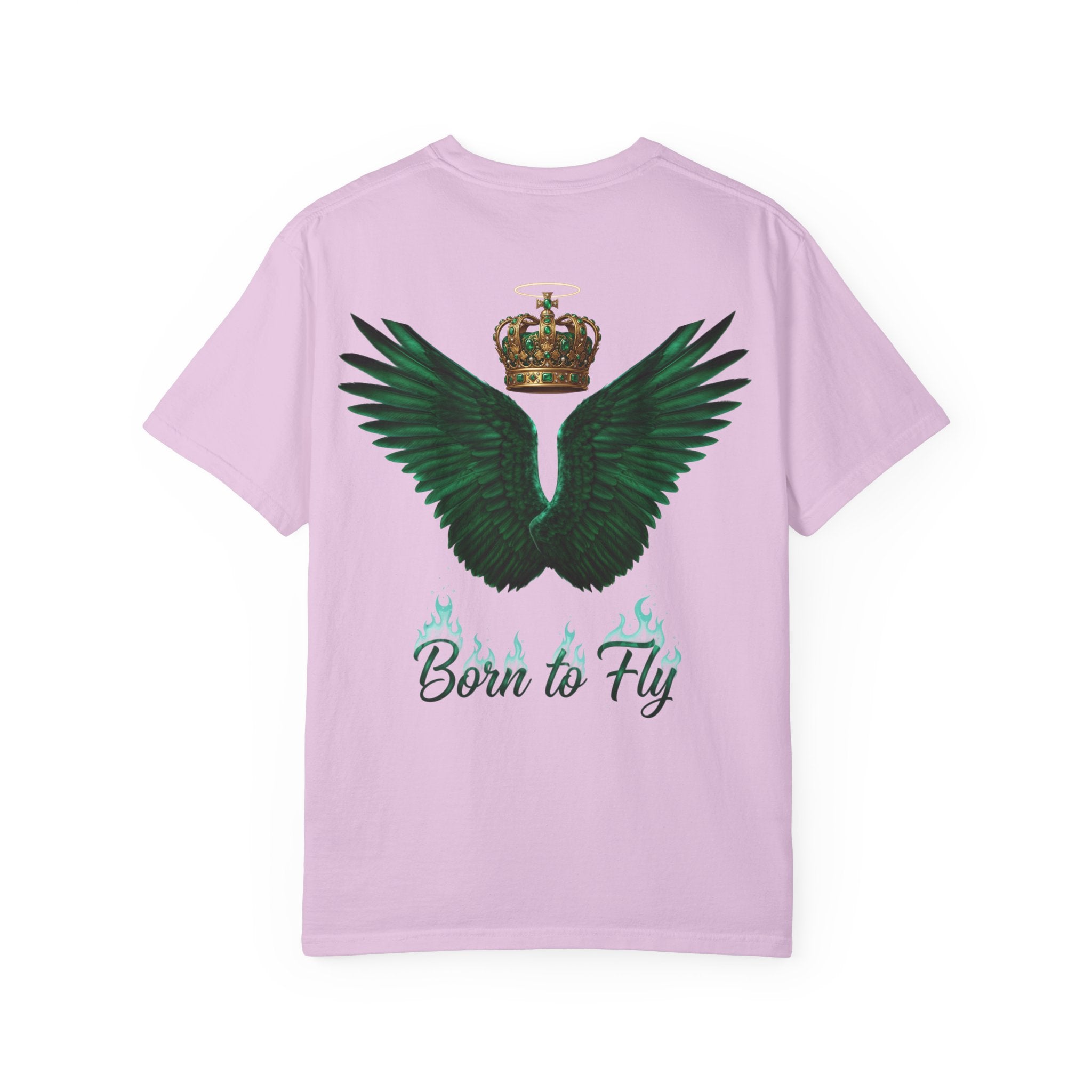 Emerald Flyer T-Shirt – 'Born to Fly' Winged Crown Graphic Tee