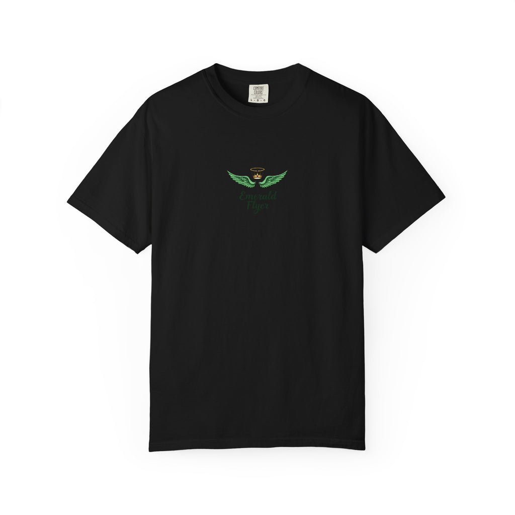 Emerald Tiger T‑Shirt — Green Winged Crown 'Born to Fly' Graphic Tee