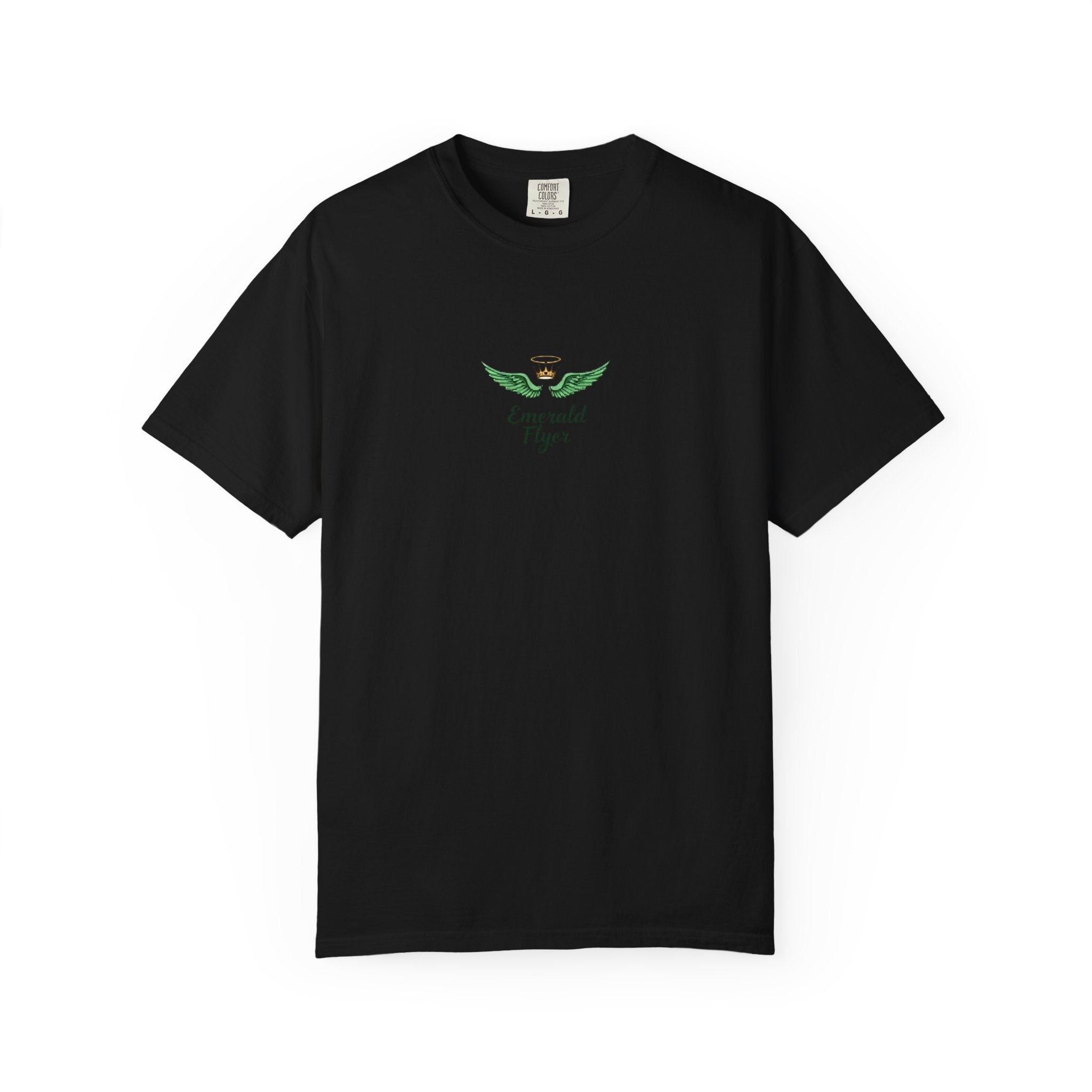 Emerald Tiger T‑Shirt — Green Winged Crown 'Born to Fly' Graphic Tee