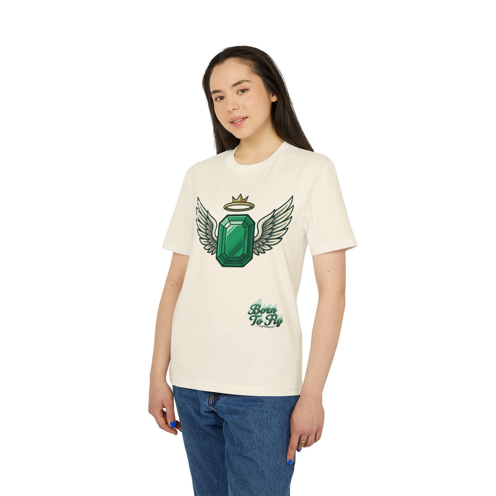 Emerald Flyer T-Shirt — Winged Gem Graphic "Born To Fly"