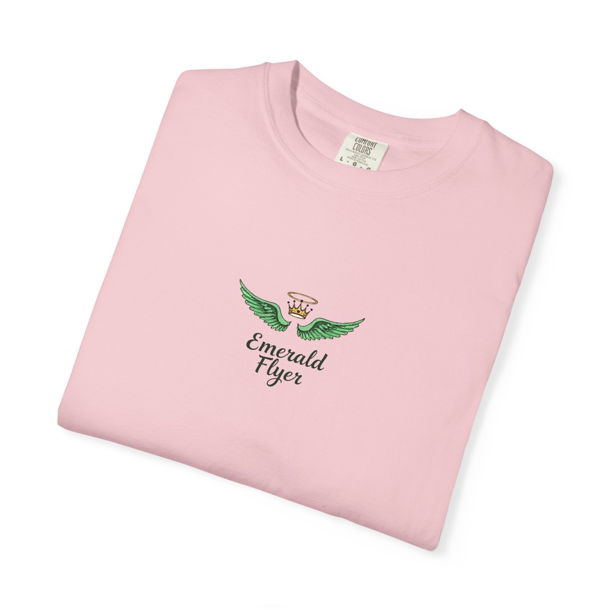 Emerald Tiger T‑Shirt — Green Winged Crown 'Born to Fly' Graphic Tee