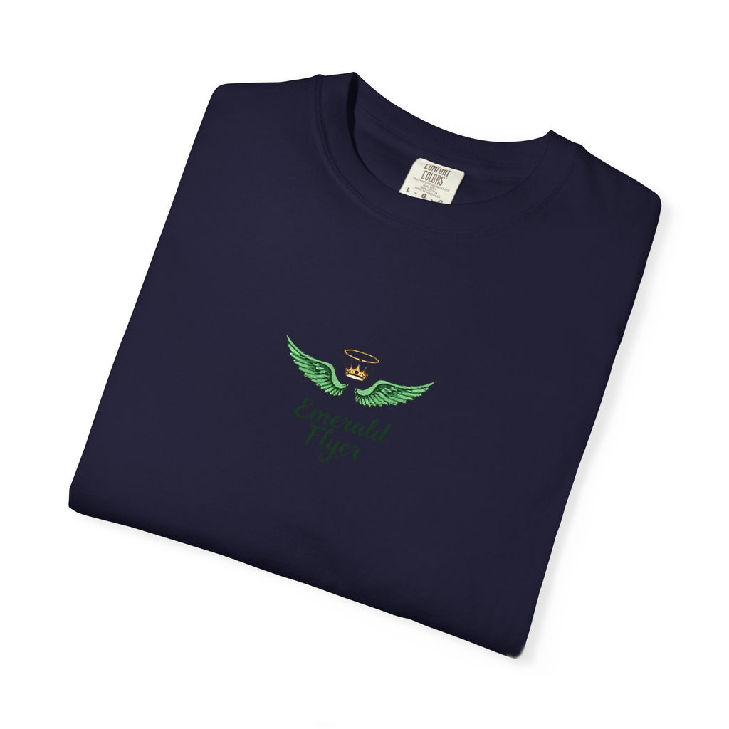 Emerald Tiger T‑Shirt — Green Winged Crown 'Born to Fly' Graphic Tee