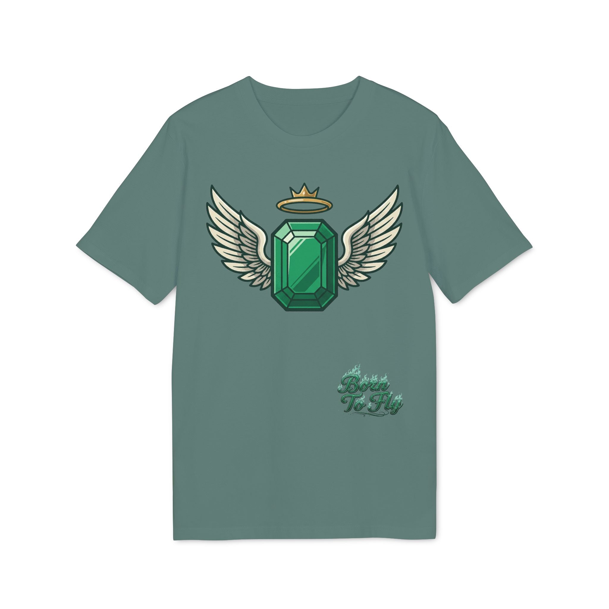 Emerald Flyer T-Shirt — Winged Gem Graphic "Born To Fly"