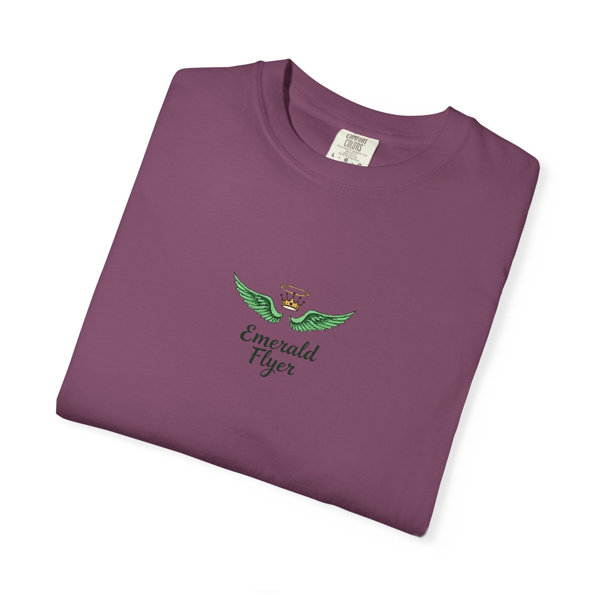 Emerald Tiger T‑Shirt — Green Winged Crown 'Born to Fly' Graphic Tee