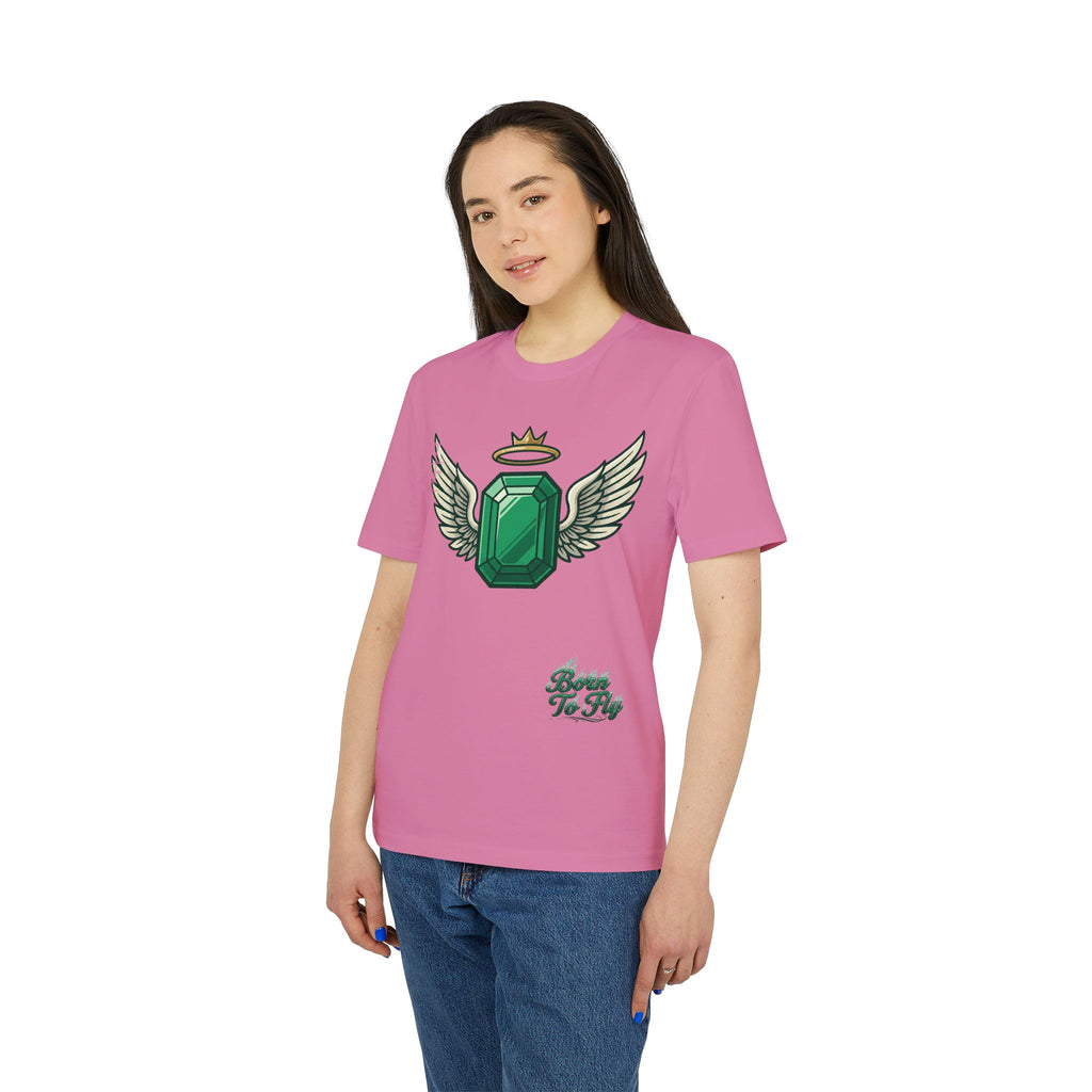 Emerald Flyer T-Shirt — Winged Gem Graphic "Born To Fly"