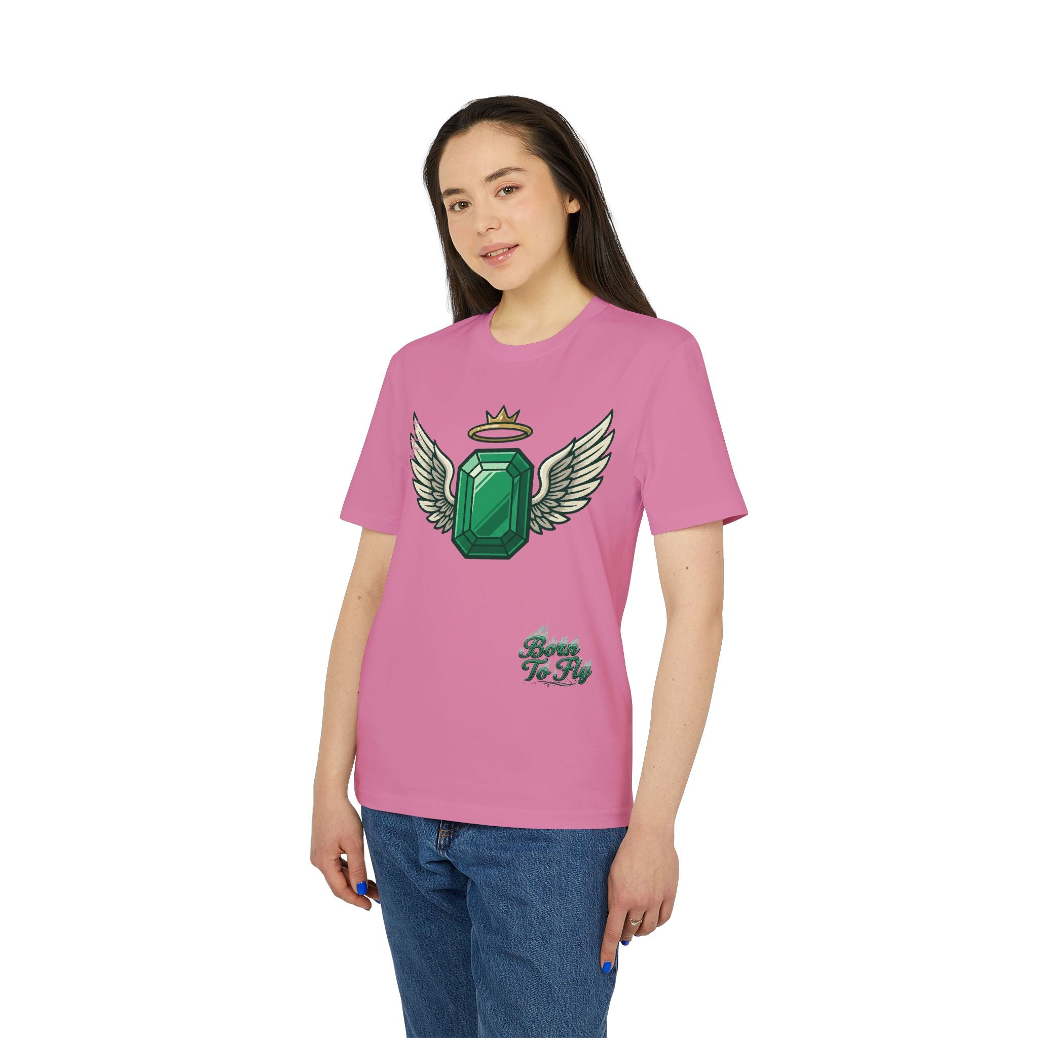 Emerald Flyer T-Shirt — Winged Gem Graphic "Born To Fly"