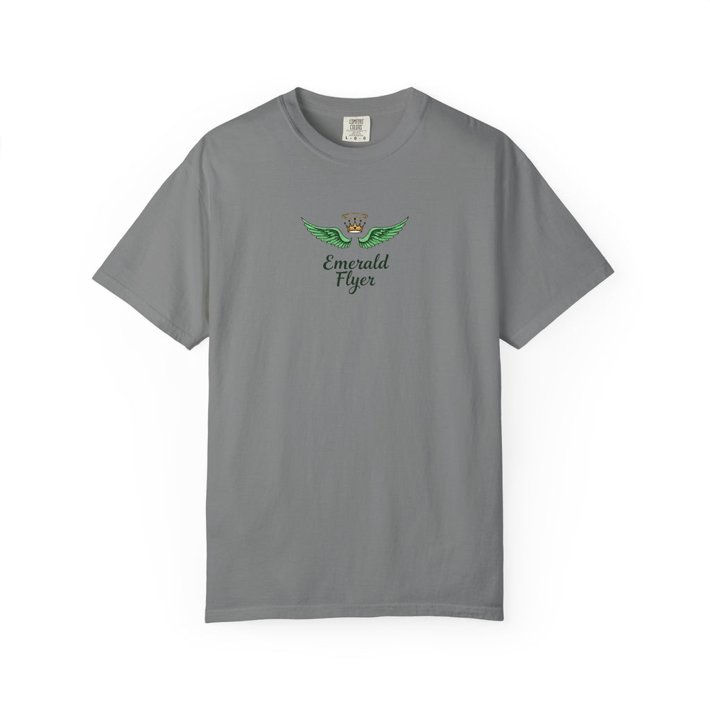 Emerald Flyer T-Shirt – 'Born to Fly' Winged Crown Graphic Tee