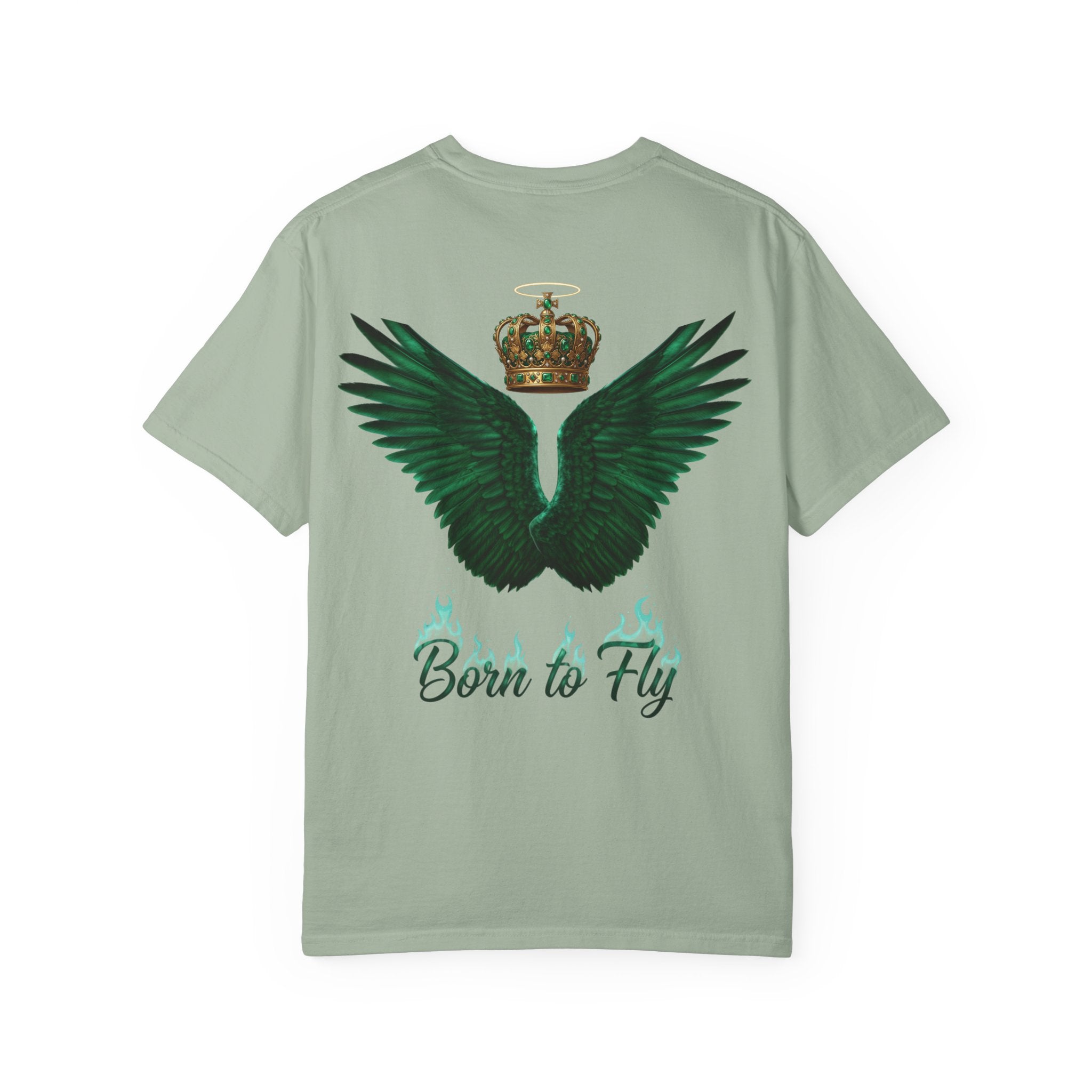 Emerald Flyer T-Shirt – 'Born to Fly' Winged Crown Graphic Tee