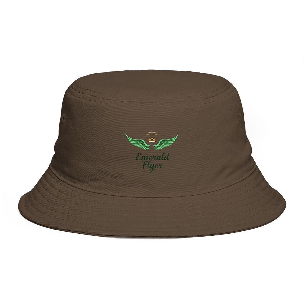 Emerald Tiger Brown Bucket Hat — Embroidered Green Winged Tiger Logo