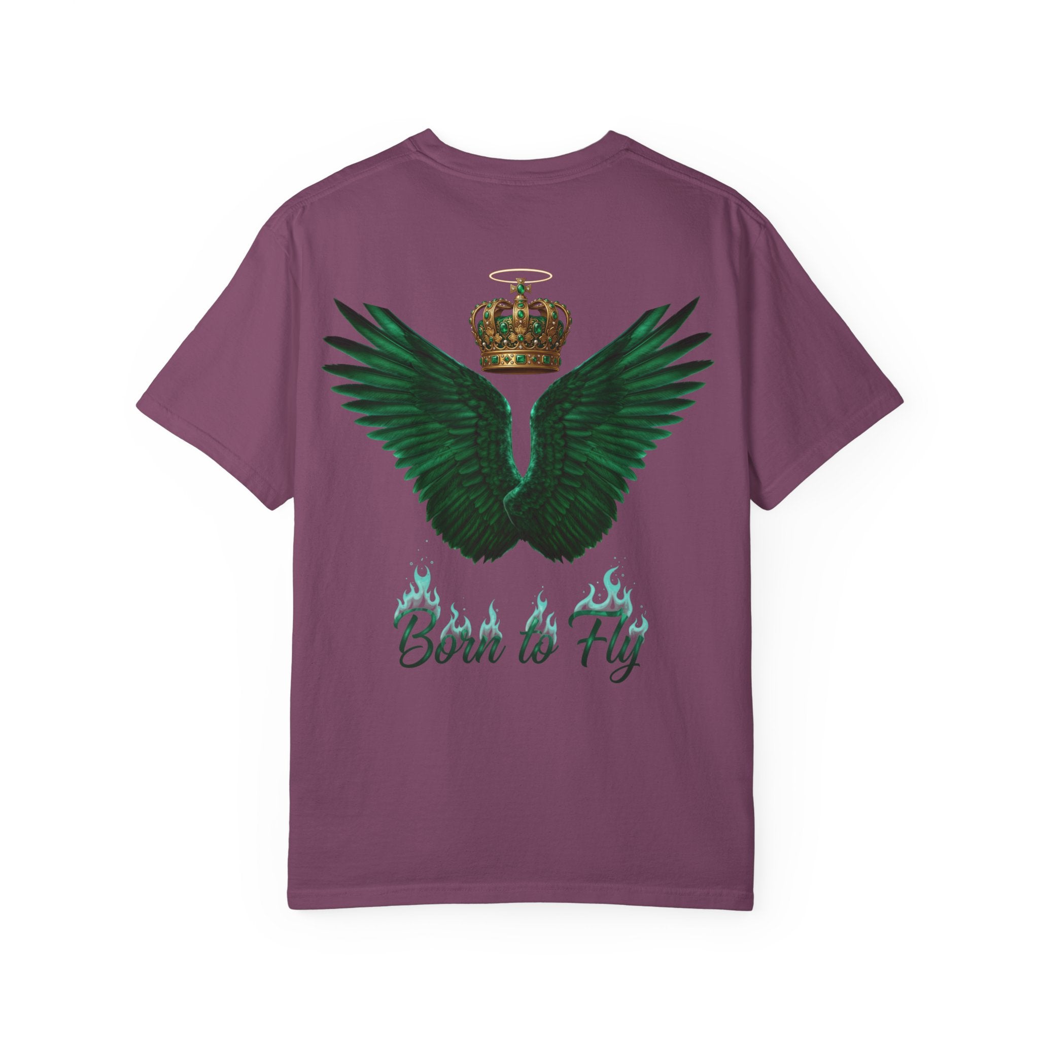 Emerald Flyer T-Shirt – 'Born to Fly' Winged Crown Graphic Tee