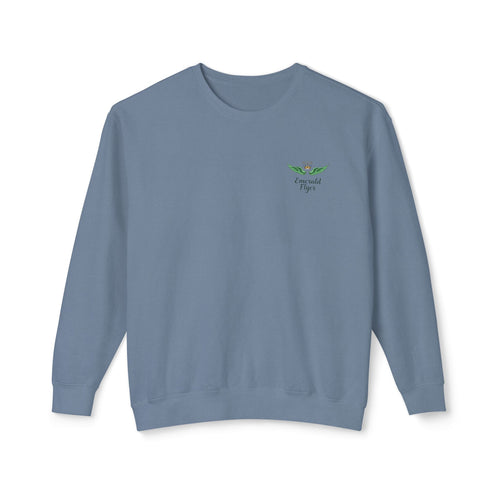 Born To Fly Crewneck Sweatshirt — Green Winged Crest Graphic