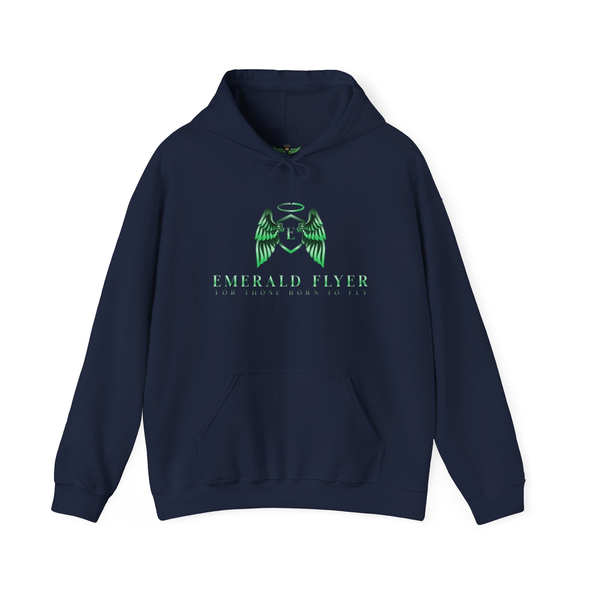 Emerald Flyer Hoodie — Green Angel Wings Pullover with 'Born to Fly' Sleeve