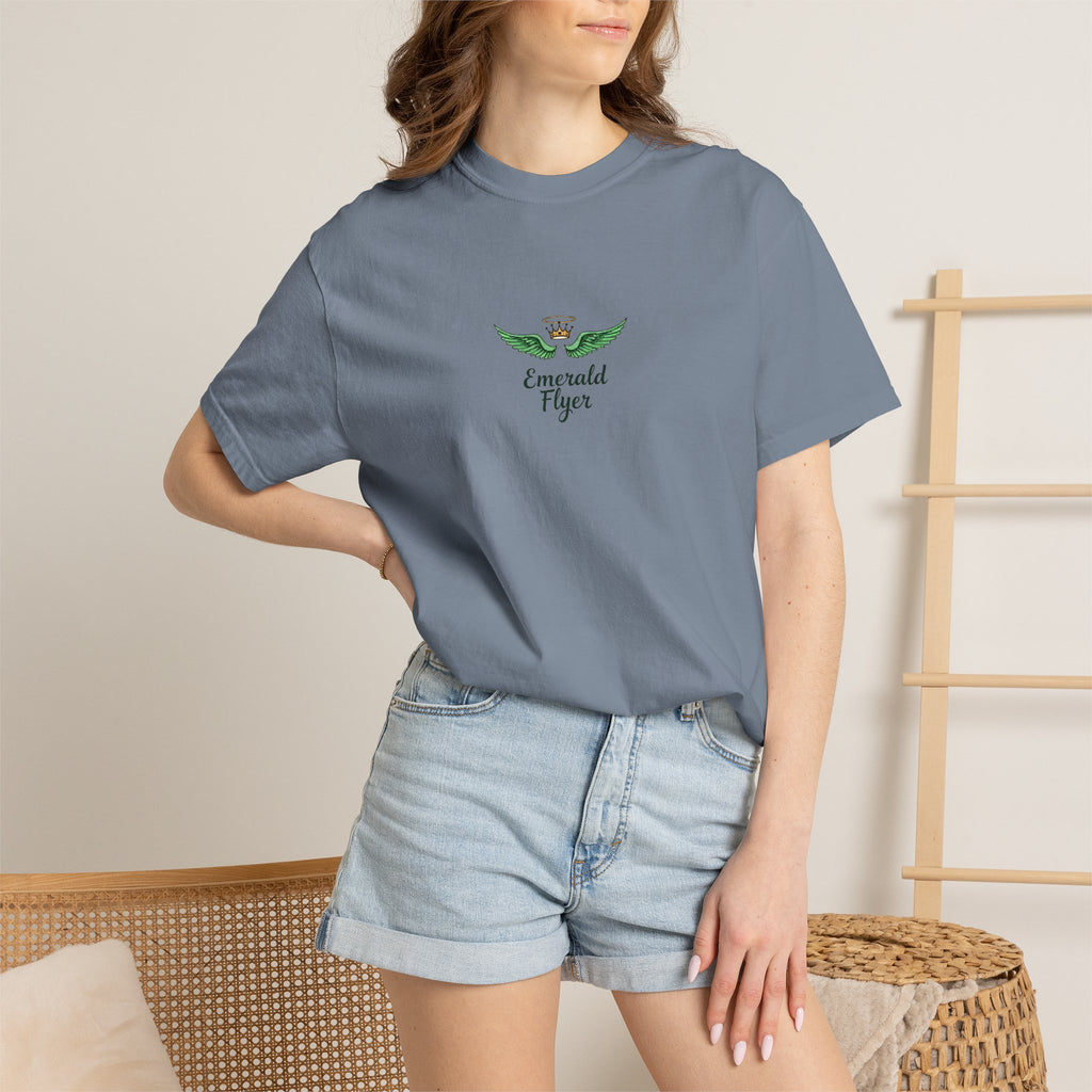 Emerald Tiger T‑Shirt — Green Winged Crown 'Born to Fly' Graphic Tee