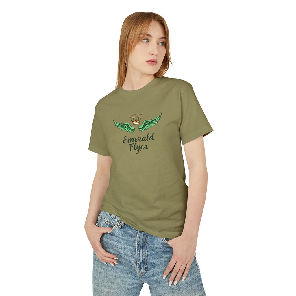 Emerald Flyer Tee — 'Emerald Flyer' Wings Graphic Cotton T-Shirt