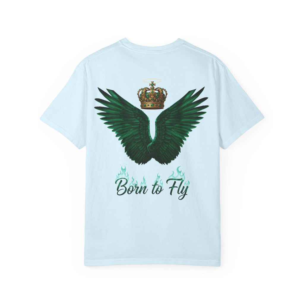 Emerald Flyer T-Shirt – 'Born to Fly' Winged Crown Graphic Tee