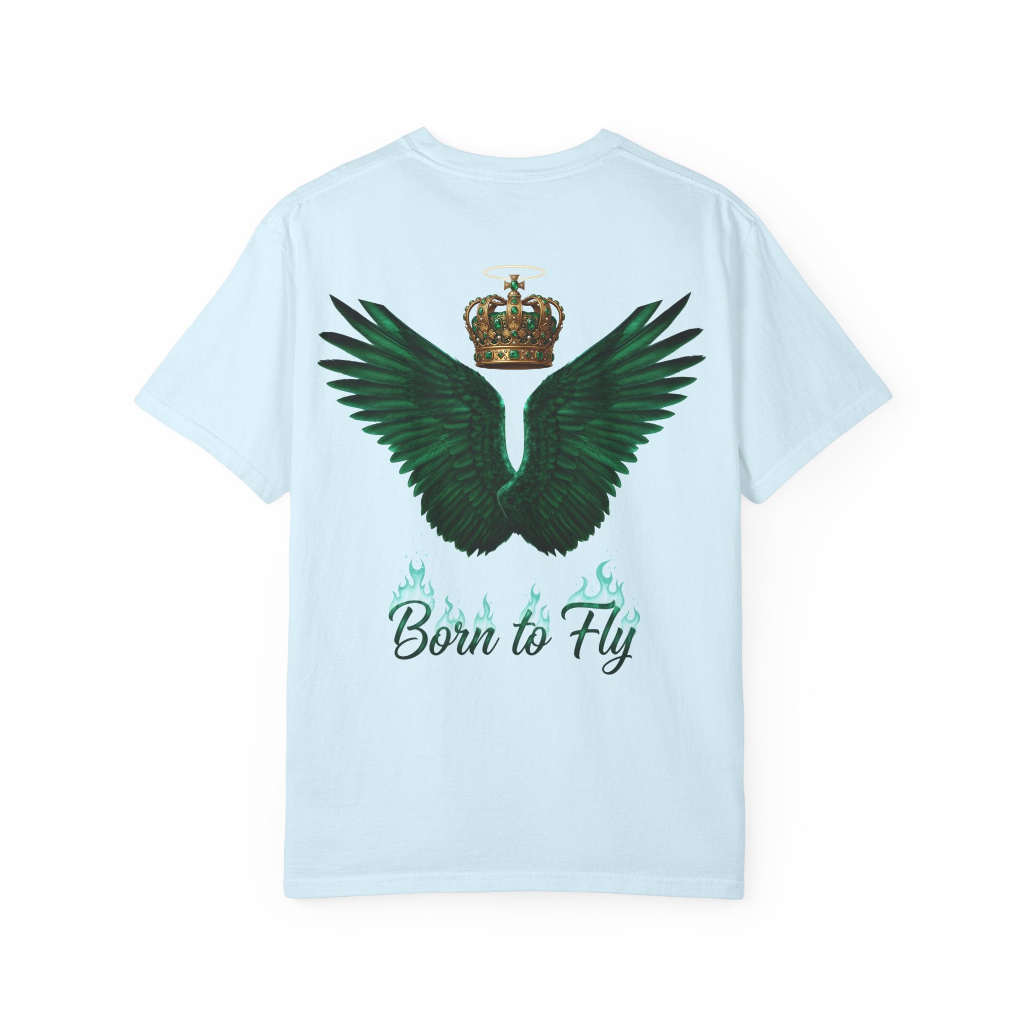 Emerald Flyer T-Shirt – 'Born to Fly' Winged Crown Graphic Tee