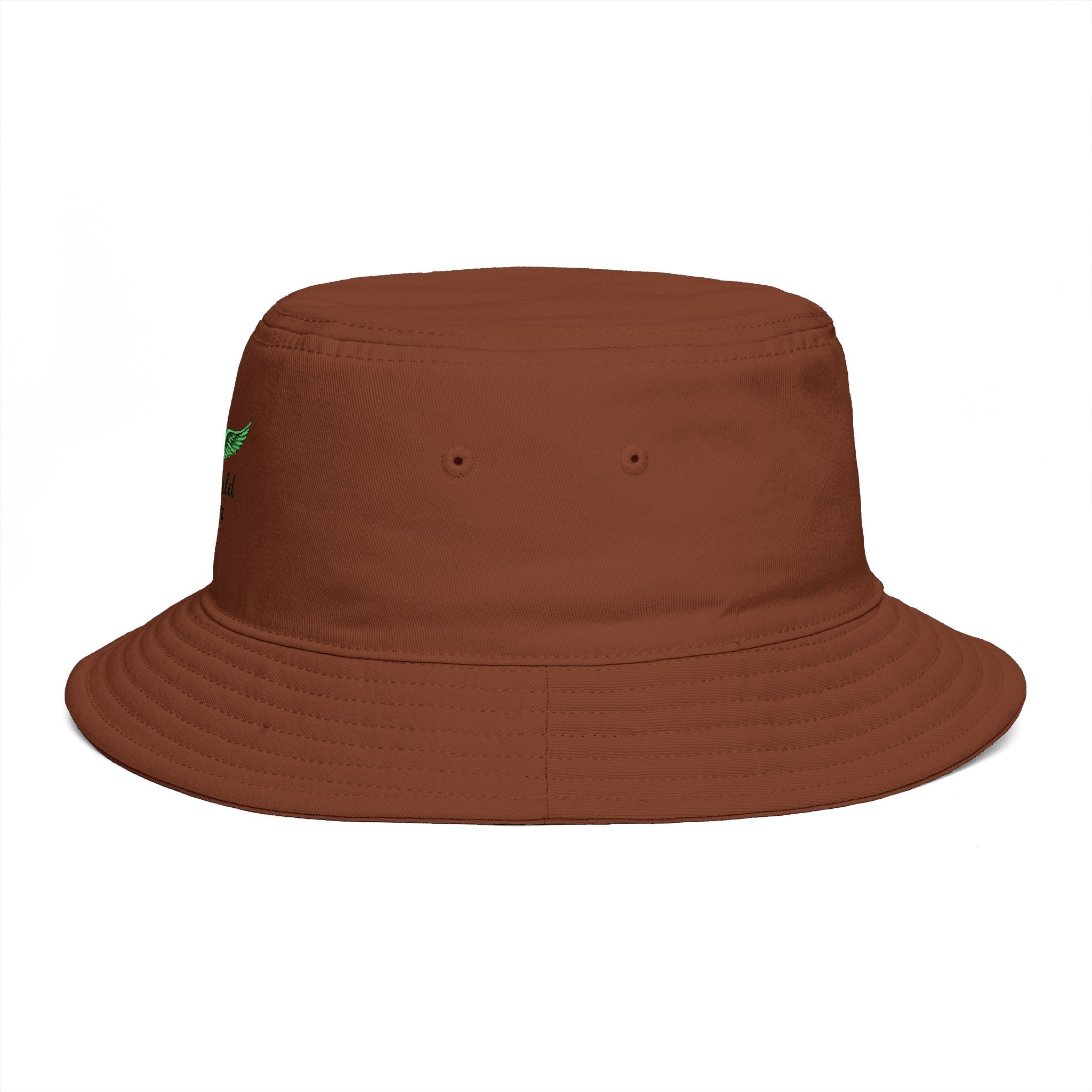 Emerald Tiger Brown Bucket Hat — Embroidered Green Winged Tiger Logo