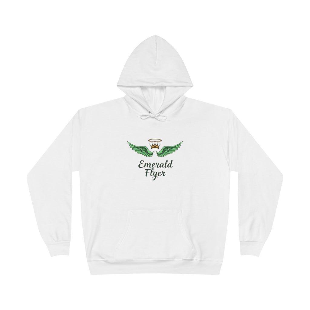 Emerald Flyer Hoodie — Green Winged Crown Graphic Pullover