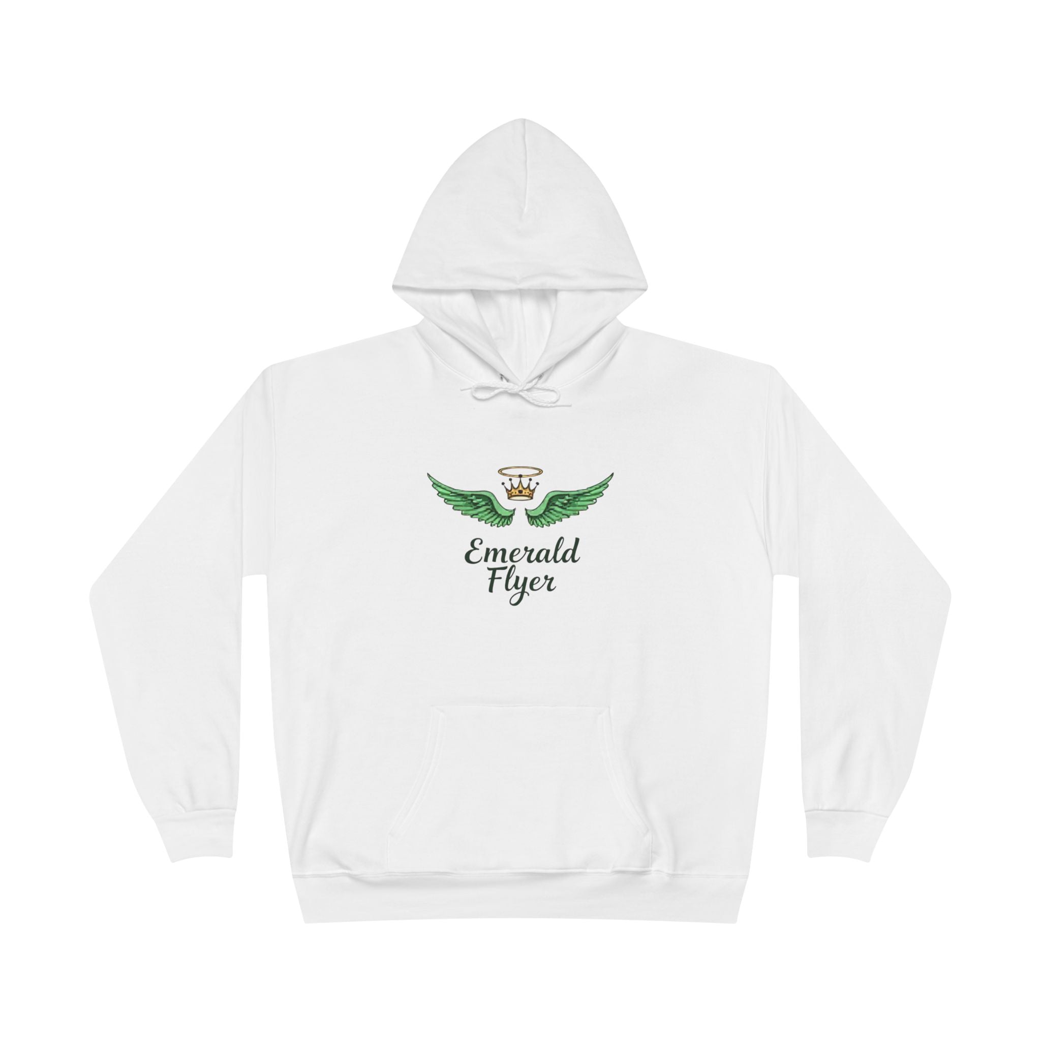 Emerald Flyer Hoodie — Green Winged Crown Graphic Pullover