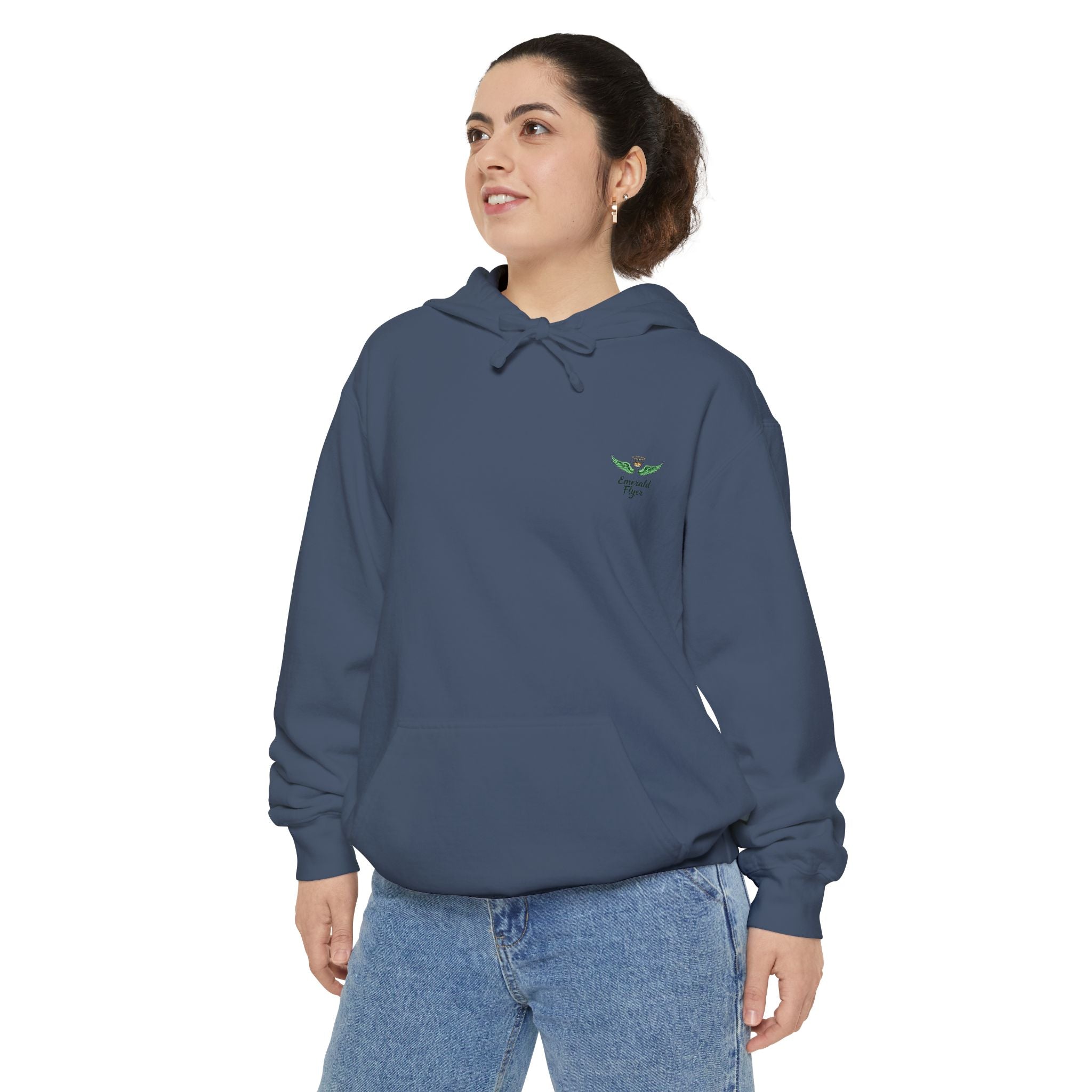 Minimal Plant Logo Hoodie — Small Green Leaf Chest Design