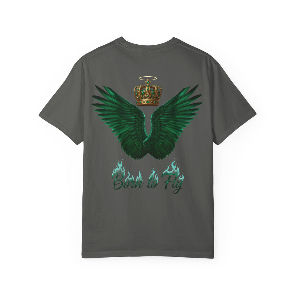 Emerald Flyer T-Shirt – 'Born to Fly' Winged Crown Graphic Tee