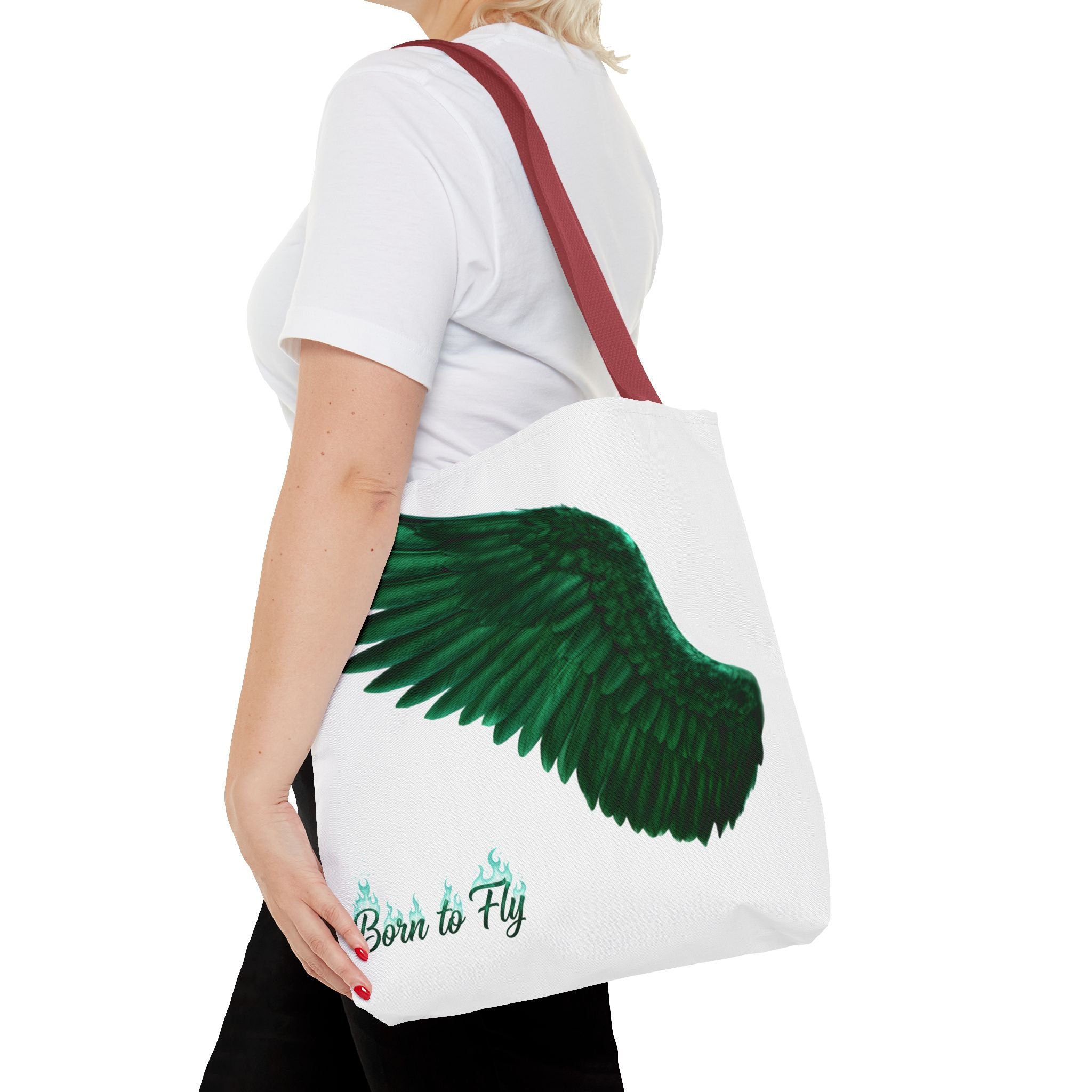 Emerald Wings Tote Bag — "Born to Fly" / "Emerald Flyer" Printed Tote