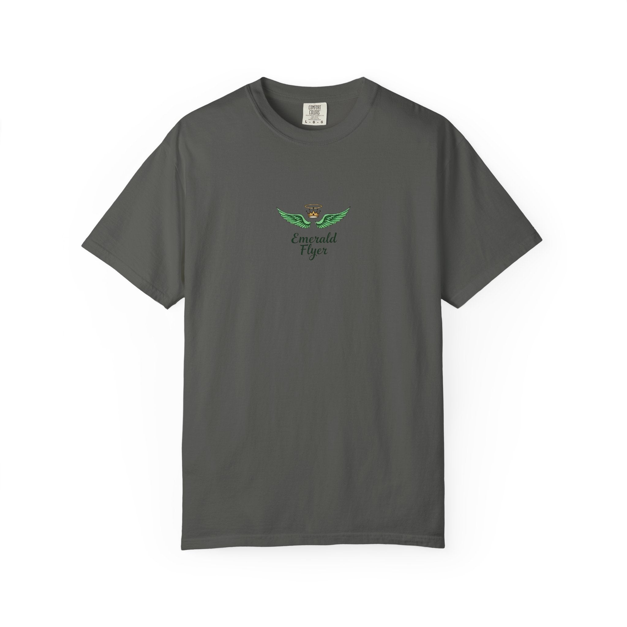 Emerald Tiger T‑Shirt — Green Winged Crown 'Born to Fly' Graphic Tee