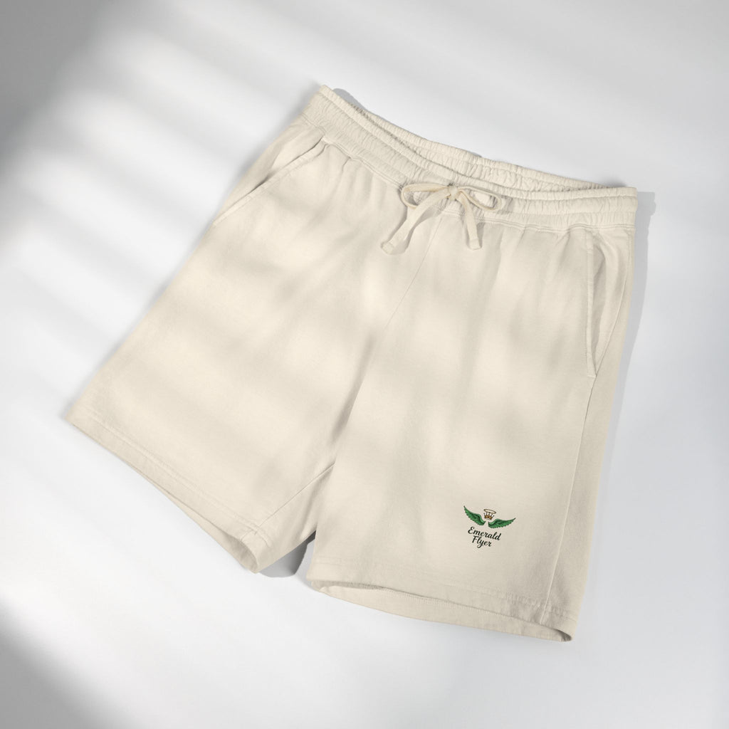Emerald Flyer Fleece Sweat Shorts — Lightweight Garment-Dyed Lounge Shorts