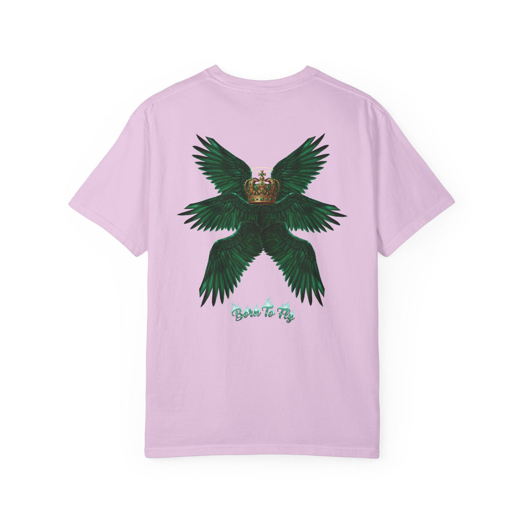 Emerald Tiger T‑Shirt — Green Winged Crown 'Born to Fly' Graphic Tee