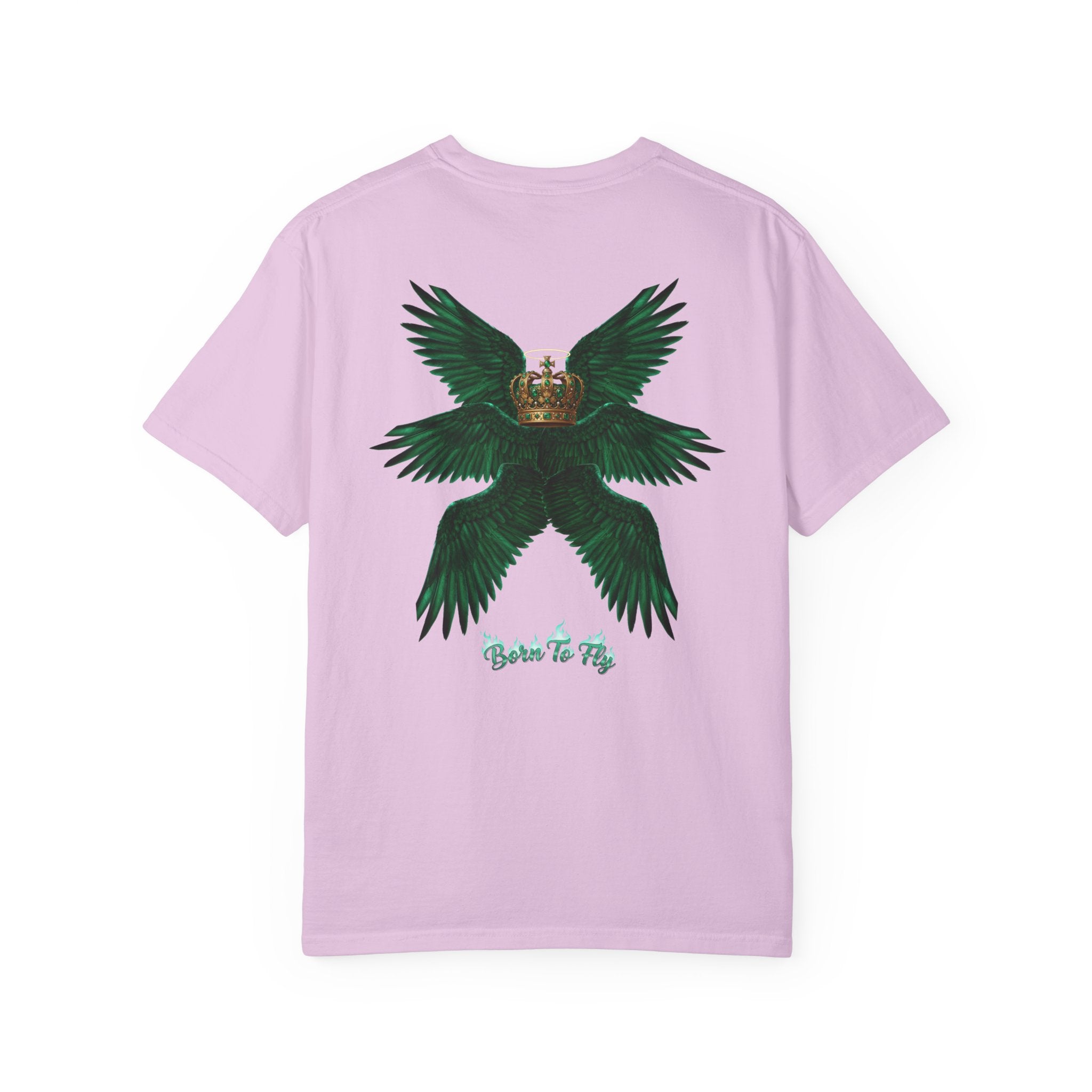 Emerald Tiger T‑Shirt — Green Winged Crown 'Born to Fly' Graphic Tee