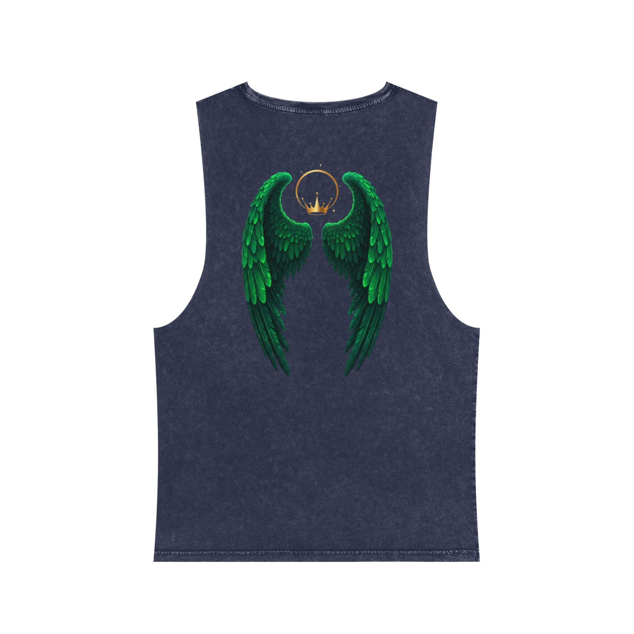 Born to Fly Tank Top — Green Angel Wings Stonewash Muscle Tee