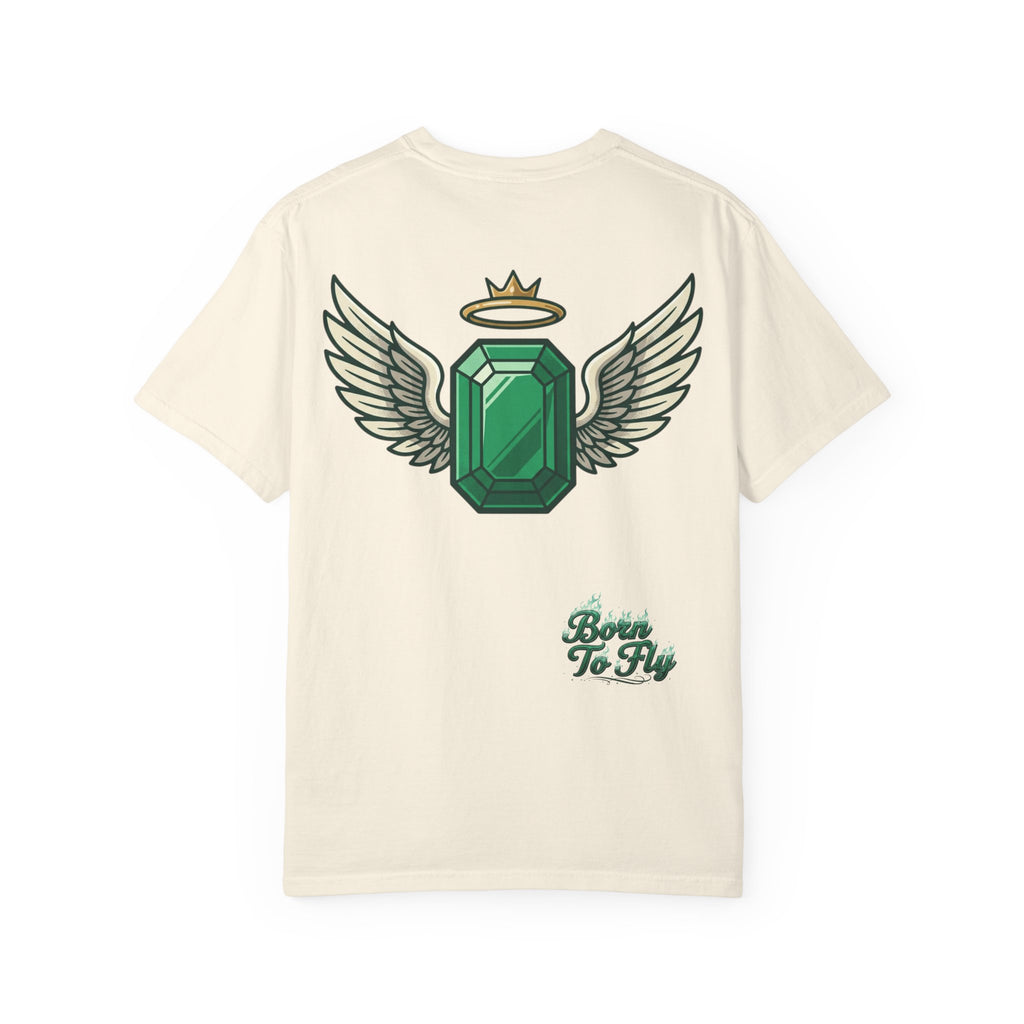 Emerald Flyer T-Shirt — "Born To Fly" Winged Emerald Graphic Tee