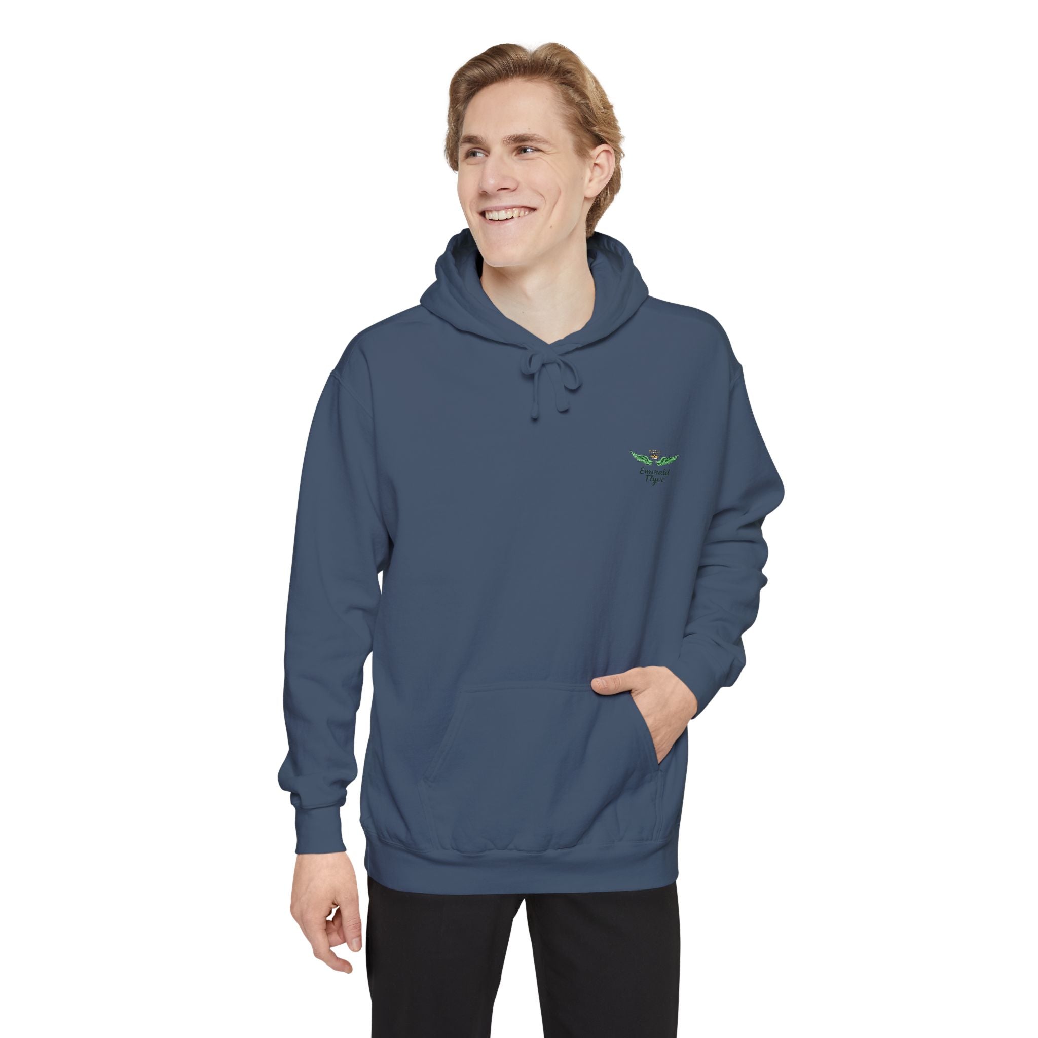 Minimal Plant Logo Hoodie — Small Green Leaf Chest Design