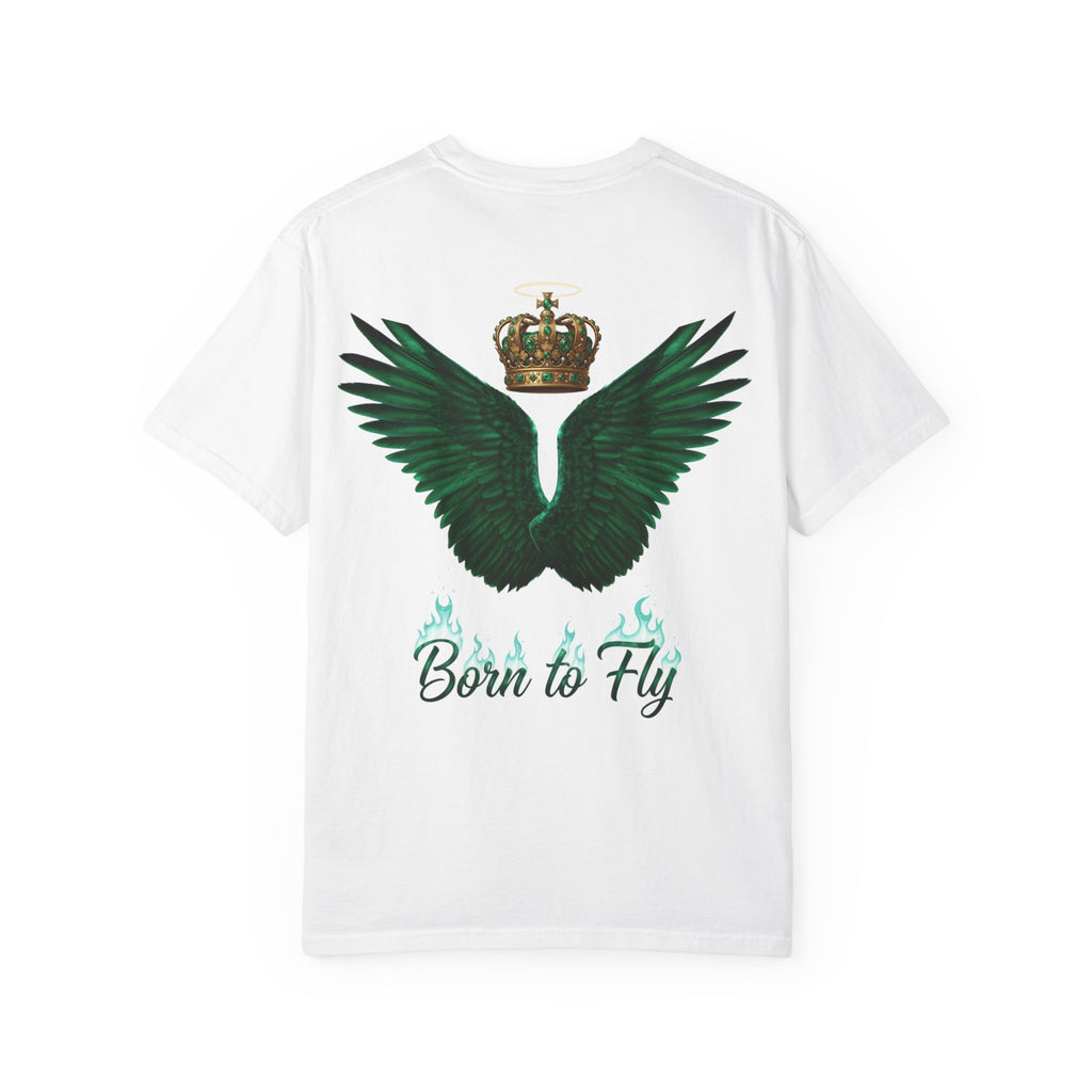 Emerald Flyer T-Shirt – 'Born to Fly' Winged Crown Graphic Tee
