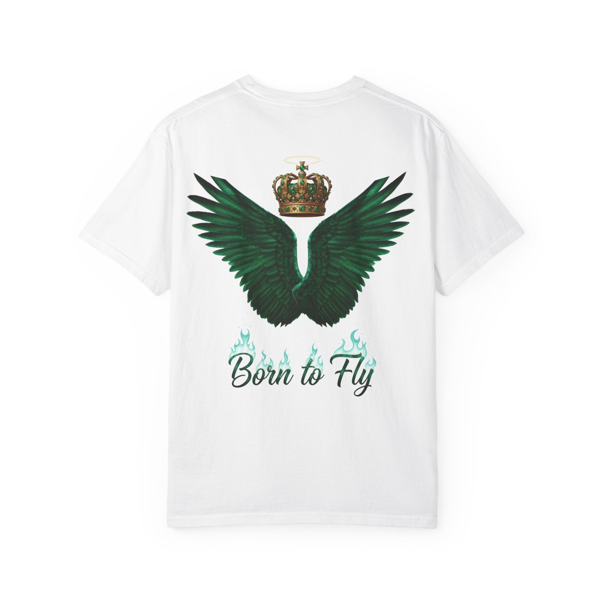 Emerald Flyer T-Shirt – 'Born to Fly' Winged Crown Graphic Tee