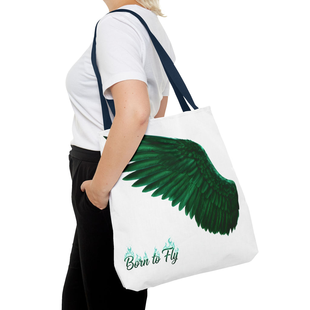 Emerald Wings Tote Bag — "Born to Fly" / "Emerald Flyer" Printed Tote