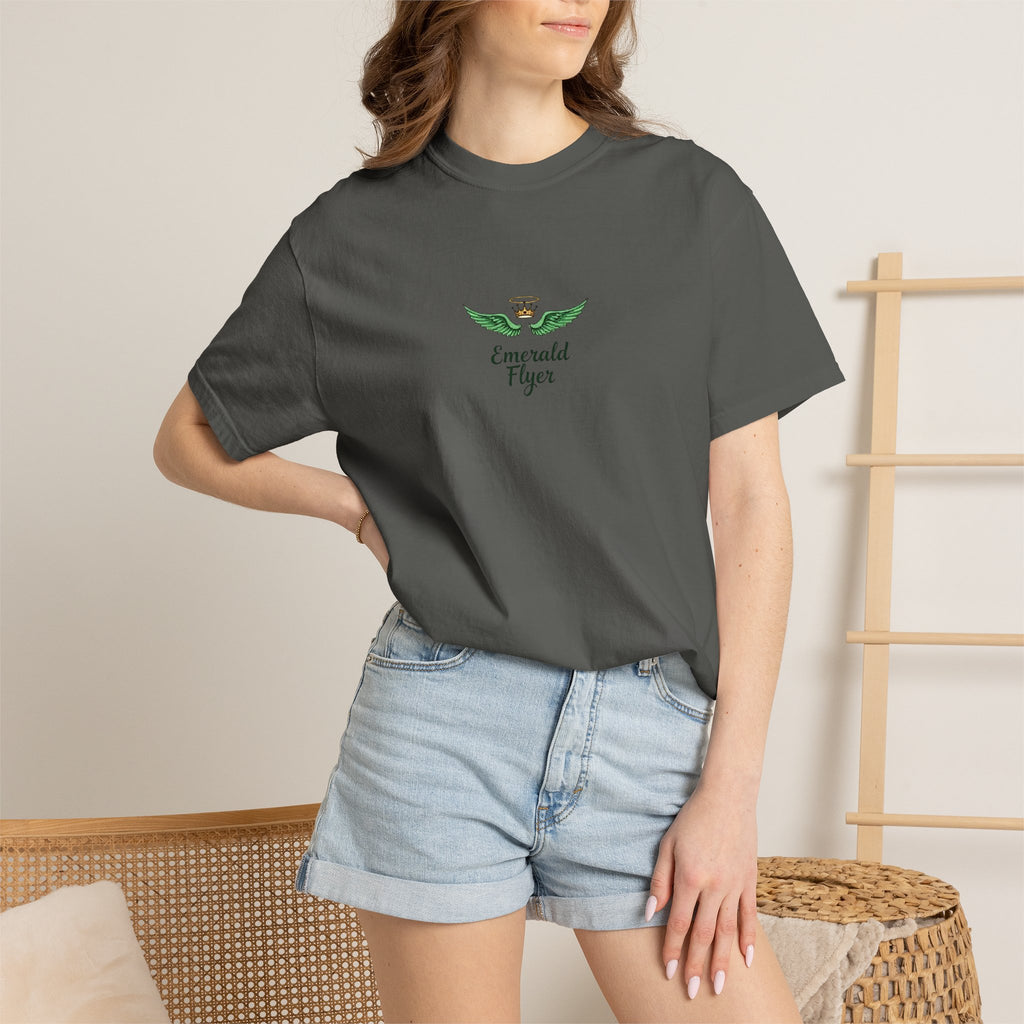Emerald Tiger T‑Shirt — Green Winged Crown 'Born to Fly' Graphic Tee