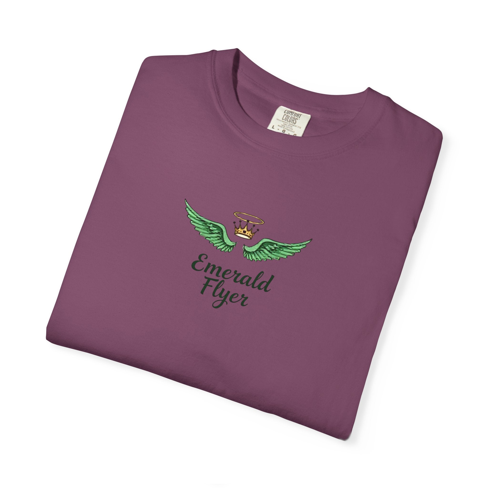 Emerald Flyer T-Shirt – 'Born to Fly' Winged Crown Graphic Tee